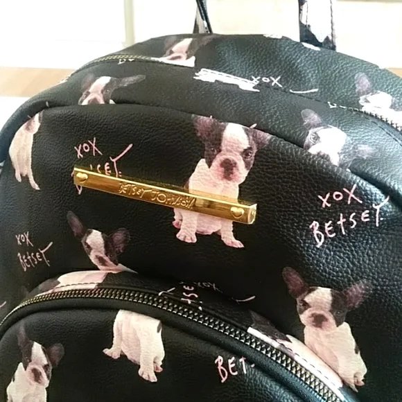 Adorable NWT Betsey Johnson French Bulldog Black Doggy Backpack - Picture 4 of 13